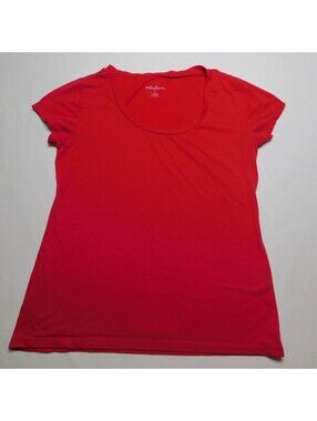Mix & Co Women's Shirt Size L Red Scoop Neck Short Sleeve T-Shirt Cotton Blend